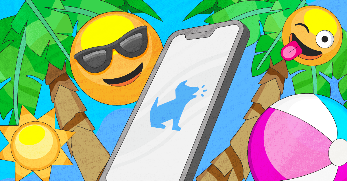 Summer emojis, a beach ball, and a palm tree
