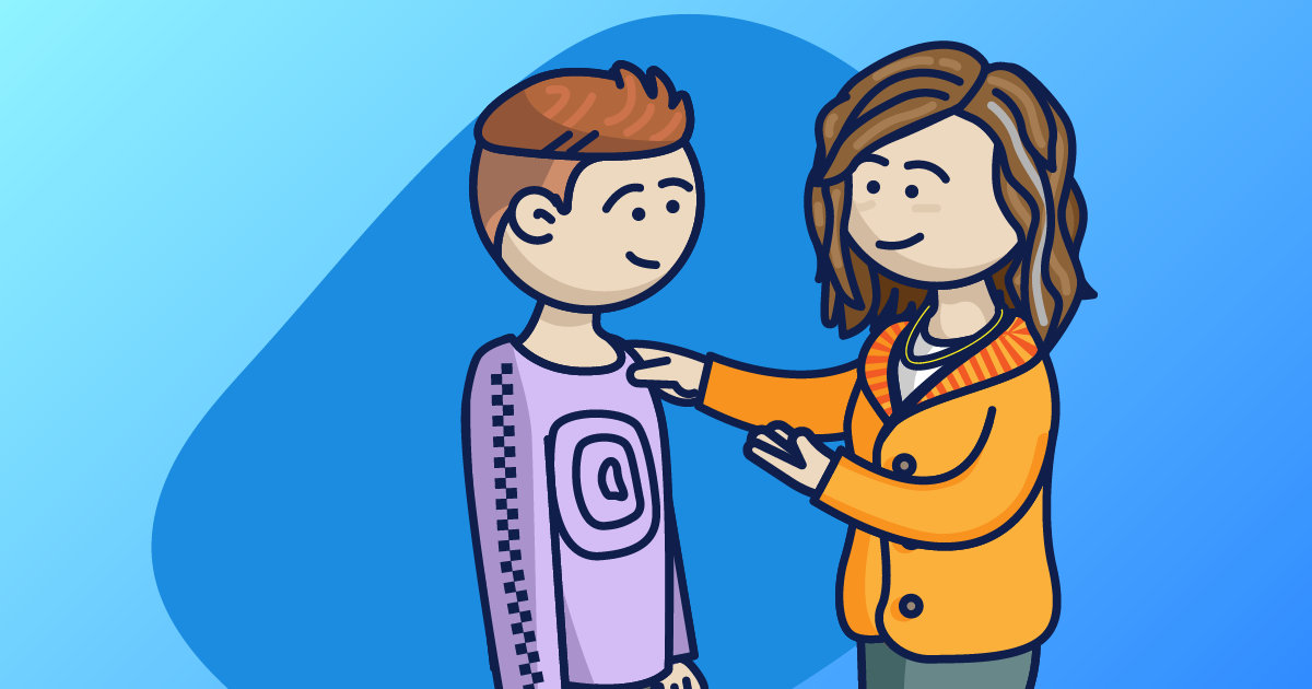 mother talking to son cartoon