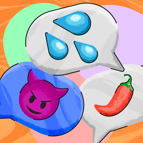 Some brightly colored emojis that may have surprising or inappropriate meanings