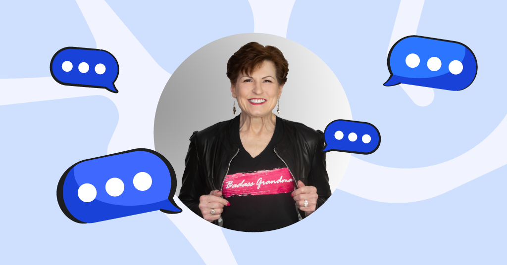 A photo of online safety expert CJ Scarlet over a blue background and surrounded by blue text boxes.