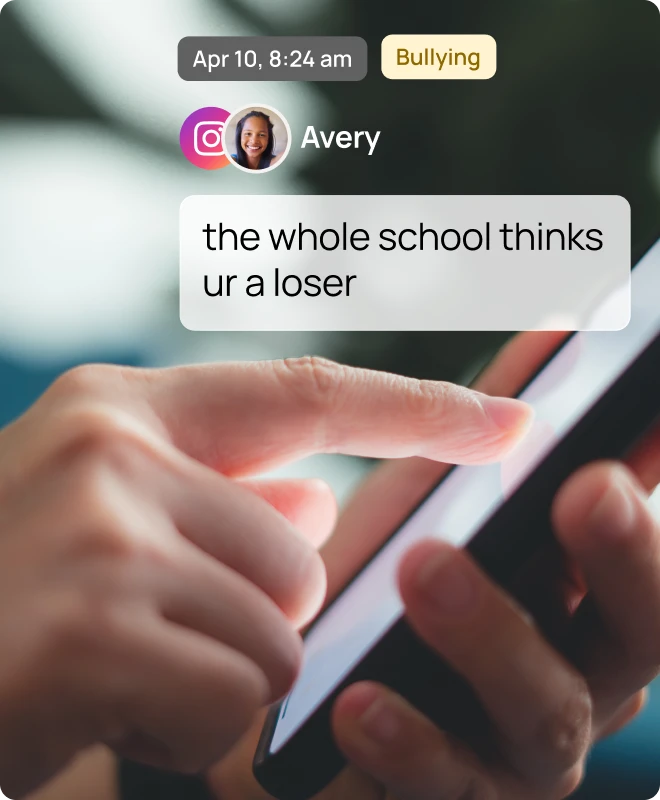 The Bark app showing content-monitoring alerts for a child