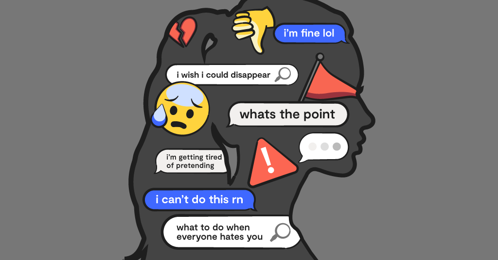 silhouette of a girl with text bubbles